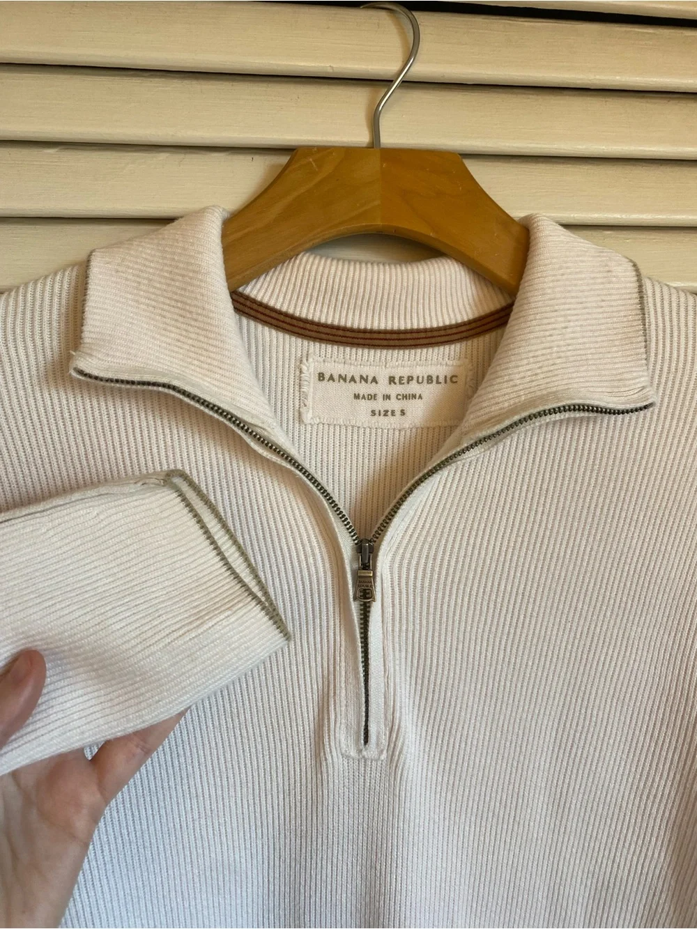 Banana Republic Cream Ribbed 100% Cotton Quarter-Zip Sweater